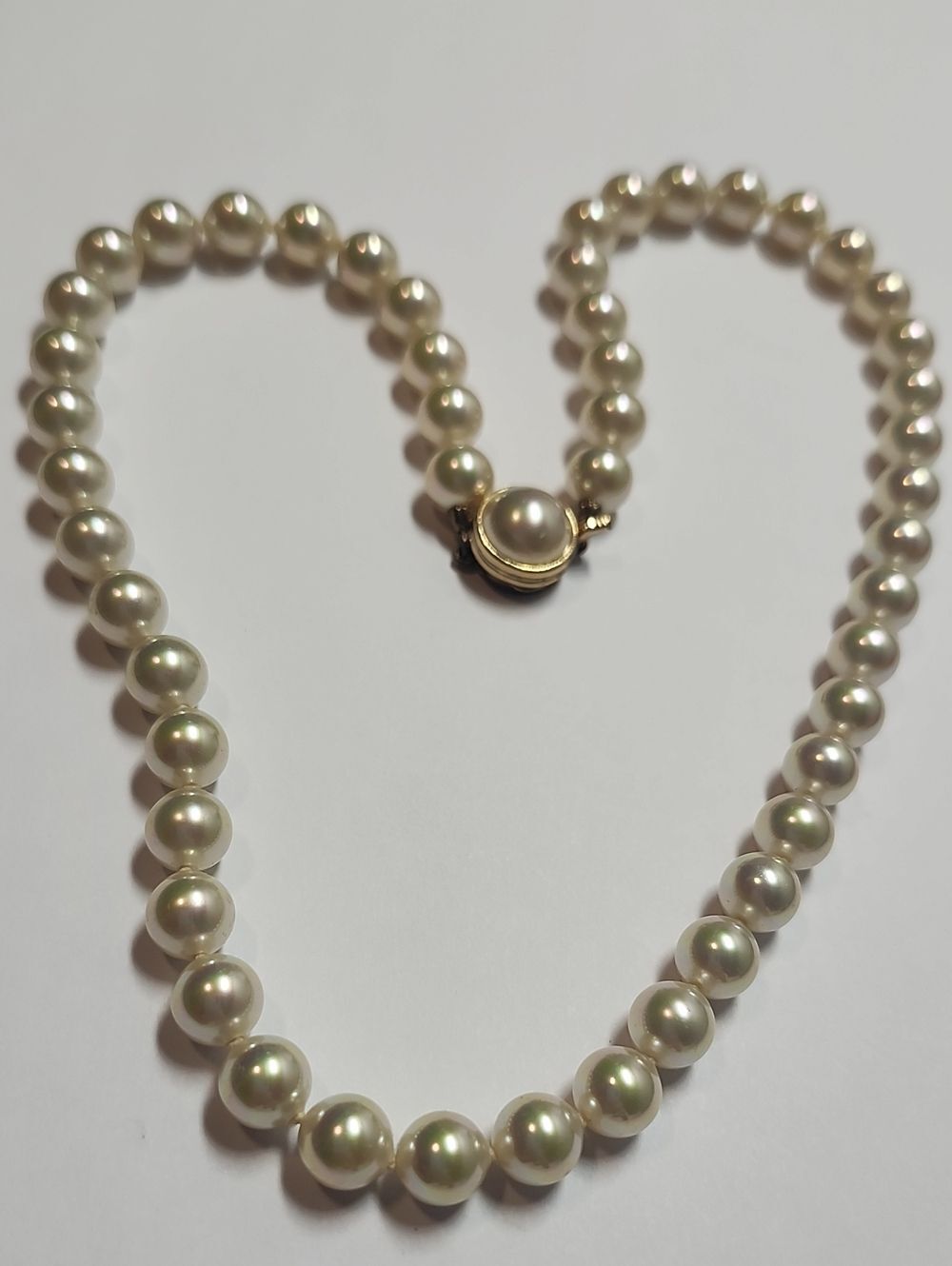 Majorica Faux Pearl Necklace with Sterling Silver With Gold Overlay Clasp 16"